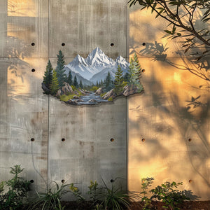 Mountain Wall Art – Forest River Landscape Metal Decor V3