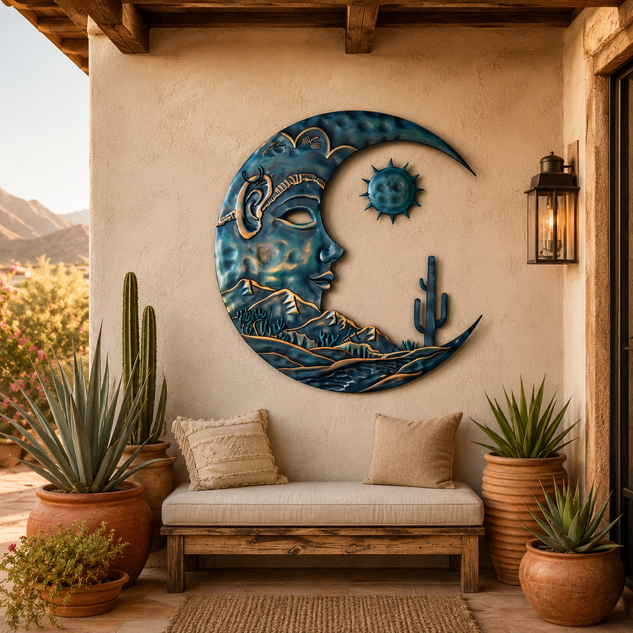 Southwestern Crescent Moon Coyote Metal Wall Art