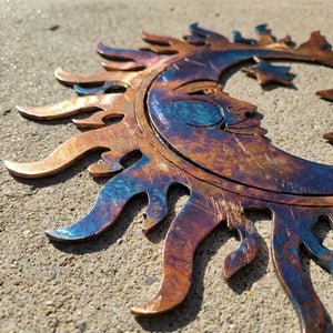 Blue Copper Sun Moon Star Metal Wall Art – UV Printed Decor Boho Indoor Outdoor