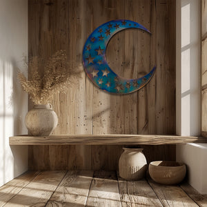 Holographic Moon Star Metal Wall Art – UV Printed Decor Custom Celestial Indoor Outdoor
