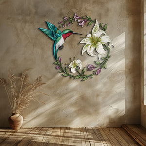 Hummingbird Floral Metal Wall Art – UV Printed Aluminum Nature Decor Garden Indoor Outdoor