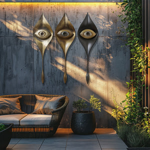Modern Evil Eye Metal Wall Art Abstract Boho Wall Decor Gold Black Contemporary Aluminum Wall Sculpture Set