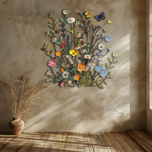 Spring Wildflower Butterfly Metal Wall Art β UV Printed Aluminum Nature Garden Decor Indoor Outdoor