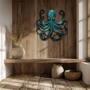 Teal Octopus Coastal Design Metal Wall Art Ocean Home Decor Gift