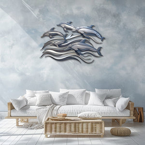 Dolphin School Metal Wall Art – UV Printed Aluminum Coastal Decor Ocean Indoor Outdoor
