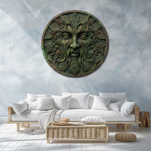 Green Man Face Metal Wall Art – UV Printed Aluminum Forest Spirit Garden Decor Indoor Outdoor
