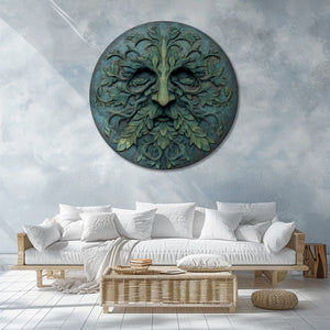 Green Man Face Metal Wall Art β UV Printed Aluminum Forest Spirit Garden Decor Indoor Outdoor V2