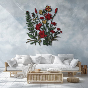 Wildflower Metal Wall Art – UV Printed Aluminum Botanical Floral Decor Indoor Outdoor