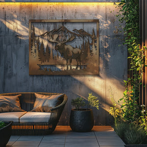 Moose Metal Wall Art Mountain Forest Decor – Rustic Cabin Wildlife Wall Hanging Outdoor Indoor