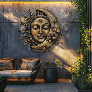 Sun Moon Metal Wall Art Celestial Decor – Boho Sun and Moon Wall Hanging Rustic Astrology Wall Art Home Decor