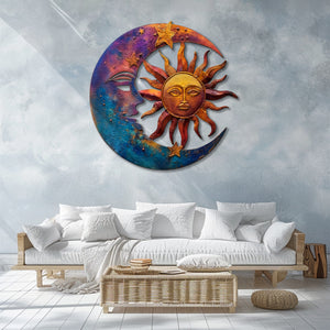 Sun Moon Celestial Metal Wall Art – Boho Sun and Moon Wall Hanging Rustic Astrology Wall Art Home Decor
