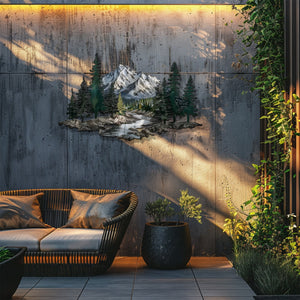 Mountain Wall Art – Forest River Landscape Metal Decor V2