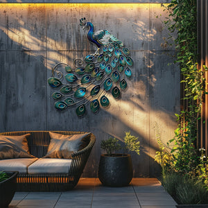 Blue Peacock Wall Art – Luxury Metal Decor for Elegant Interiors
