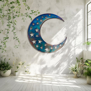 Holographic Moon Star Metal Wall Art – UV Printed Decor Custom Celestial Indoor Outdoor