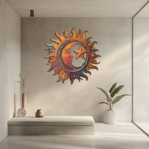 Rustic Sun Moon Star Metal Wall Art β UV Printed Decor Boho Indoor Outdoor
