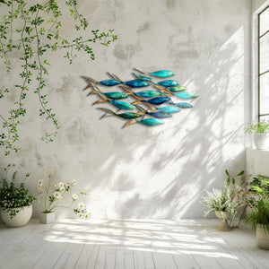 Blue School of Fish Metal Wall Art – UV Printed Aluminum Coastal Decor Beach Indoor Outdoor