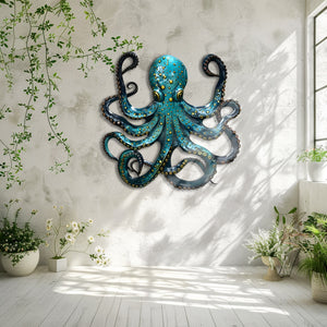 Teal Octopus Coastal Design Metal Wall Art Ocean Home Decor Gift