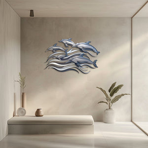 Dolphin School Metal Wall Art – UV Printed Aluminum Coastal Decor Ocean Indoor Outdoor