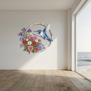 Hummingbird Floral Metal Wall Art – Wildflower Bird Decor Garden Indoor Outdoor