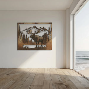 Moose Metal Wall Art Mountain Forest Decor – Rustic Cabin Wildlife Wall Hanging Outdoor Indoor