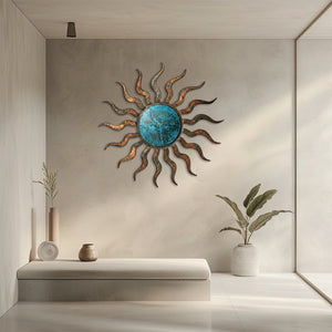 Turquoise Rustic Sun Metal Wall β UV Printed Aluminum Decor Custom Coastal Indoor Outdoor