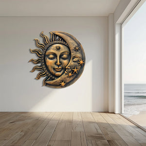 Sun Moon Metal Wall Art Celestial Decor – Boho Sun and Moon Wall Hanging Rustic Astrology Wall Art Home Decor