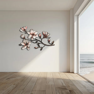 Magnolia Flower Metal Wall Art Floral Branch Wall Decor Elegant Botanical Aluminum Wall Hanging Farmhouse Decor