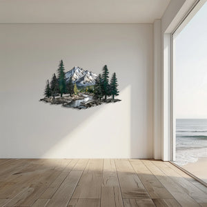 Mountain Wall Art – Forest River Landscape Metal Decor V2