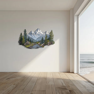 Mountain Wall Art – Forest River Landscape Metal Decor V3