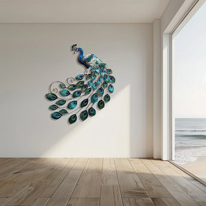 Blue Peacock Wall Art – Luxury Metal Decor for Elegant Interiors
