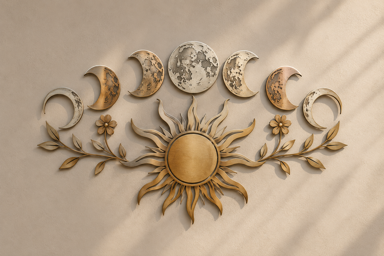 Sun Moonphase Metal Wall Art, Botanical Garden Decor for Patio