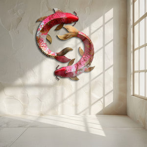 Koi Fish Yin Yang Metal Wall Art – UV Printed Aluminum Decor Feng Shui Indoor Outdoor