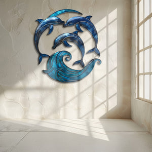 Dolphin Wave Metal Wall Art – UV Printed Aluminum Coastal Decor Ocean Indoor Outdoor