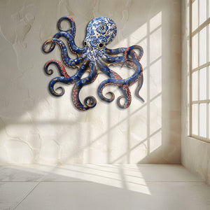 Blue Octopus Metal Wall Art – UV Printed Aluminum Coastal Decor Ocean Indoor Outdoor