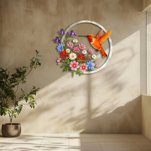 Hummingbird Floral Metal Wall Art – UV Printed Nature Decor Garden Indoor Outdoor