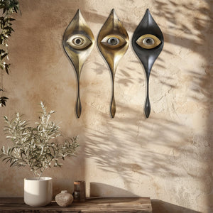Modern Evil Eye Metal Wall Art Abstract Boho Wall Decor Gold Black Contemporary Aluminum Wall Sculpture Set