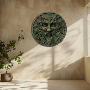 Green Man Face Metal Wall Art – UV Printed Aluminum Forest Spirit Garden Decor Indoor Outdoor