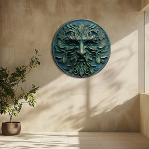 Green Man Face Metal Wall Art – UV Printed Aluminum Forest Spirit Garden Decor Indoor Outdoor V1