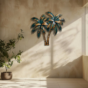Palm Tree Metal Wall Art Sunset Beach Decor – Coastal Island Wall Hanging Rustic Summer Wall Art Home Decor