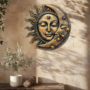 Sun Moon Metal Wall Art Celestial Decor – Boho Sun and Moon Wall Hanging Rustic Astrology Wall Art Home Decor