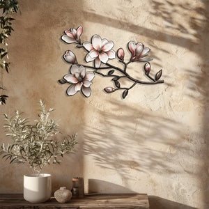 Magnolia Flower Metal Wall Art Floral Branch Wall Decor Elegant Botanical Aluminum Wall Hanging Farmhouse Decor