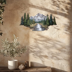 Mountain Wall Art – Forest River Landscape Metal Decor