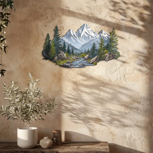 Mountain Wall Art – Forest River Landscape Metal Decor V3