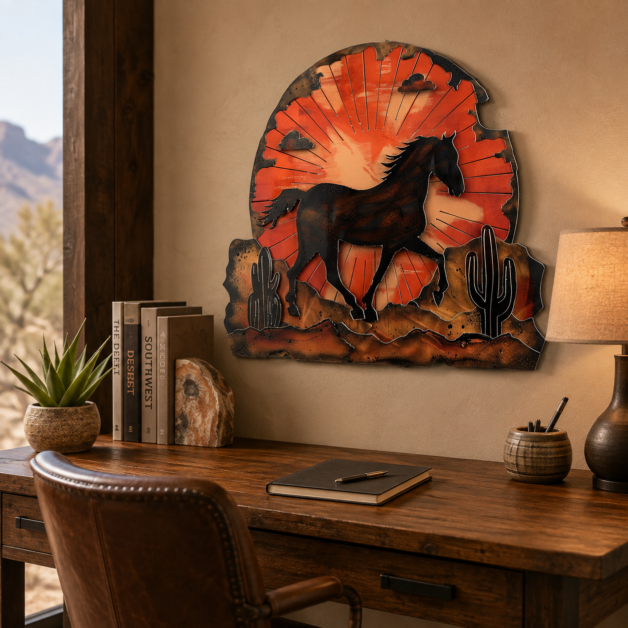Horse Desert Sunburst Metal Wall Art