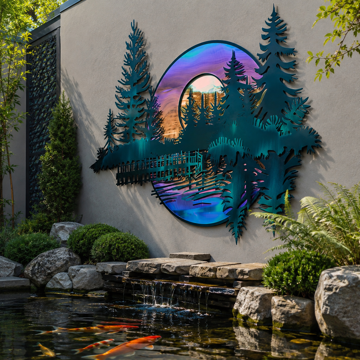 Forest Lake Metal Wall Art, Colorful Nature Decor