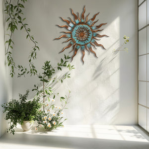 Turquoise Sun Metal Wall Art β UV Printed Aluminum Decor for Indoor & Outdoor