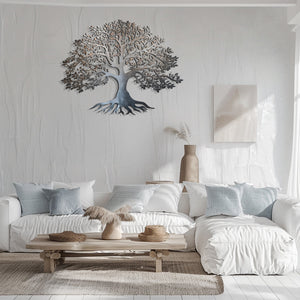 Silver Tree of Life Metal Wall Art – UV Printed Aluminum Decor Nature Indoor Outdoor