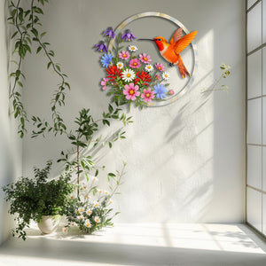 Hummingbird Floral Metal Wall Art – UV Printed Nature Decor Garden Indoor Outdoor