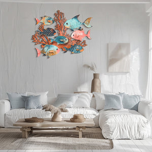 Coral School of Fish Metal Wall Art – UV Printed Coastal Decor Beach Indoor Outdoor