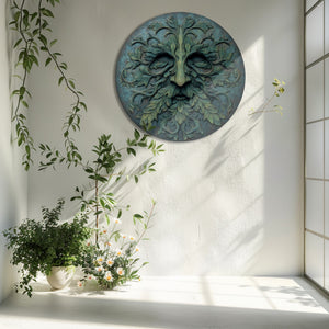 Green Man Face Metal Wall Art β UV Printed Aluminum Forest Spirit Garden Decor Indoor Outdoor V2
